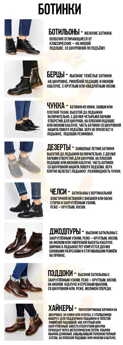 Виды обуви — классификация в картинках