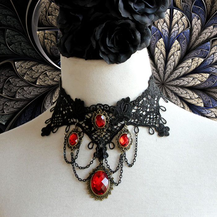Princess-classic-goths-Lolita-chocker-necklace-vintage-black-lace-font-b-accessories-b-font-font-b